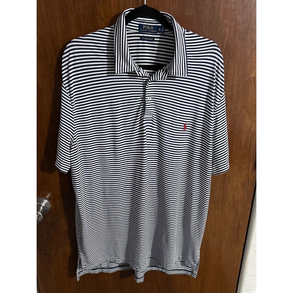 Polo Ralph Lauren Men's sz XL Blue white stripped Red Pony Polo Performance